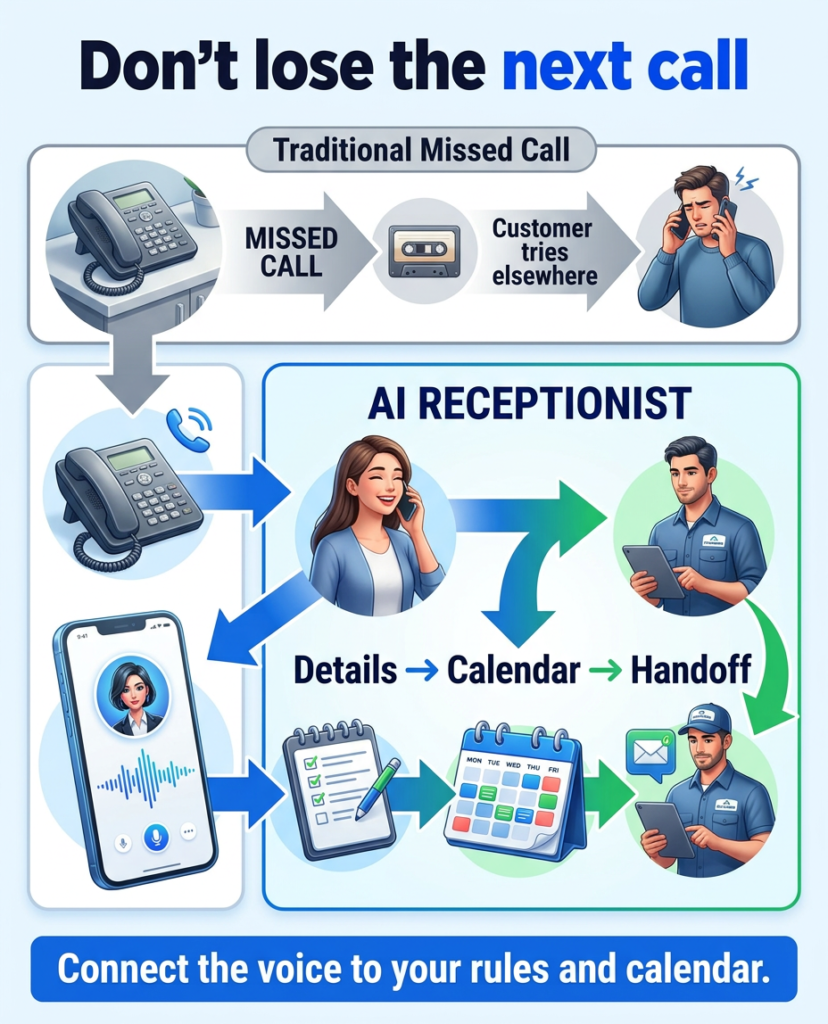 AI answering missed calls (home-services example)
